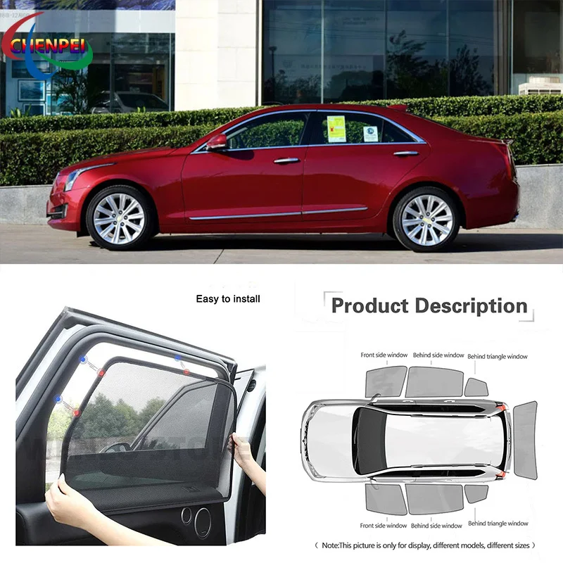 For Cadillac ATS-L 2016-2019 Car Full Side Windows Magnetic Sun Shade UV Protection Ray Blocking Mesh Visor Car Accessories