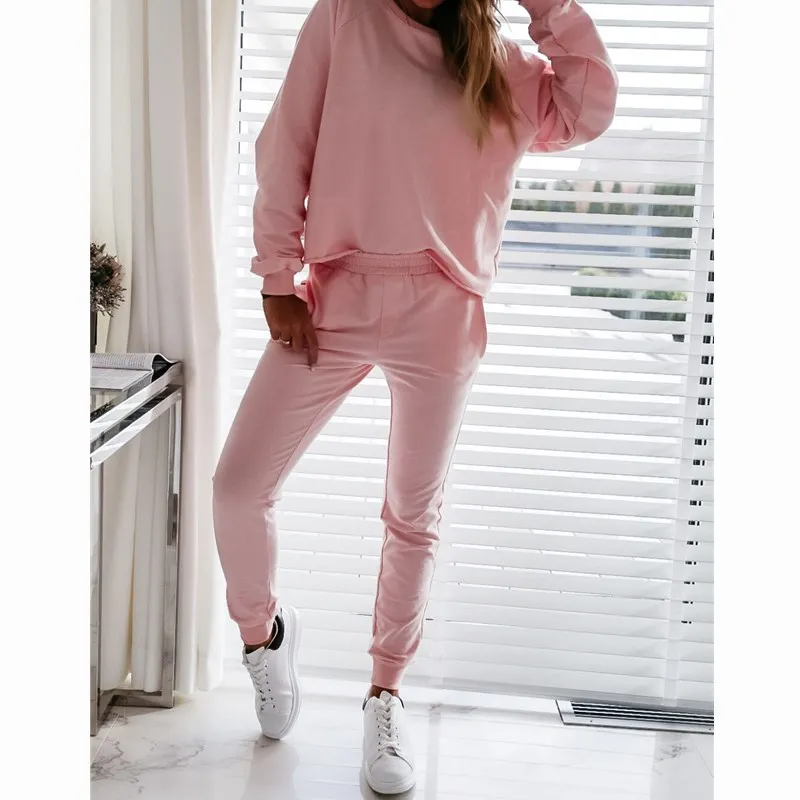 

Sexy Women Casual Suit, Long Sleeves + Trousers, Simple Solid Color Style Elastic Closure Spring Clothing