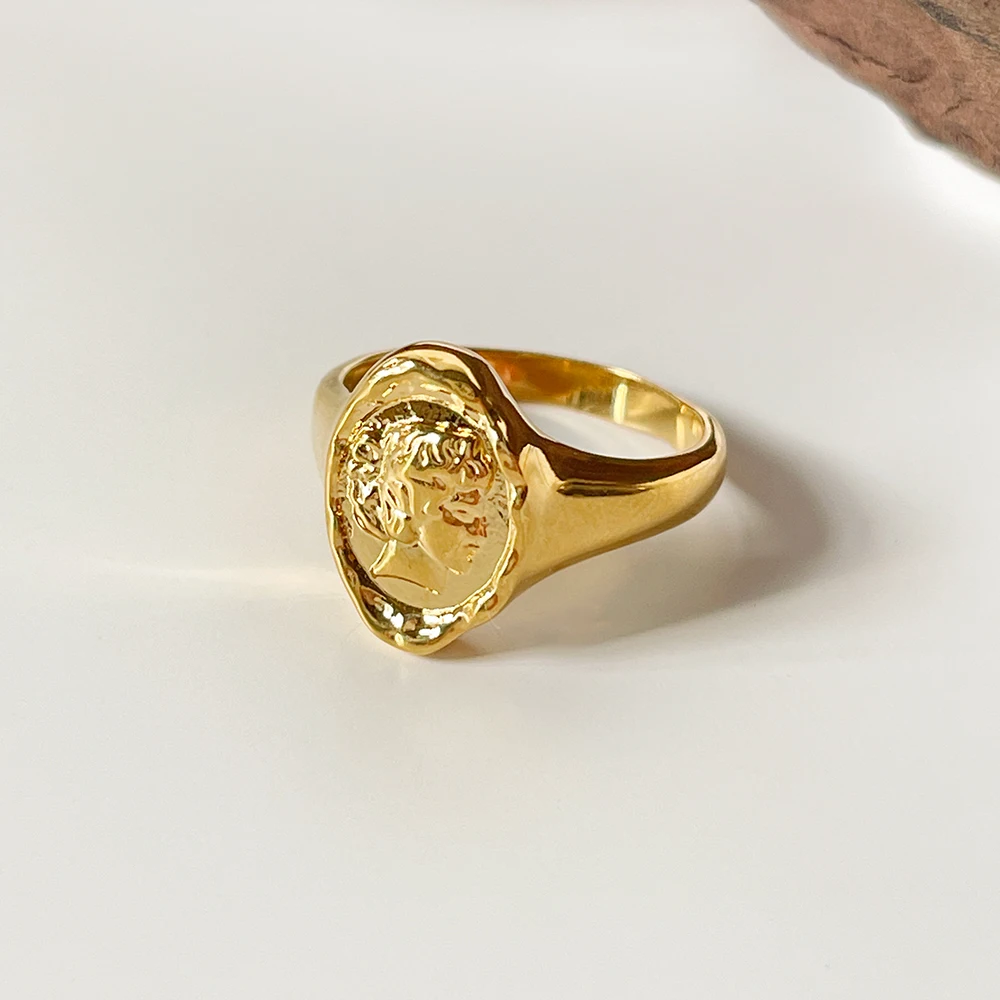 

Monlansher Geometric Oval Woman Profile Face Relief Ring Gold Color Brass Ring for Women Vintage Finger Rings Jewelry 2021 Gift