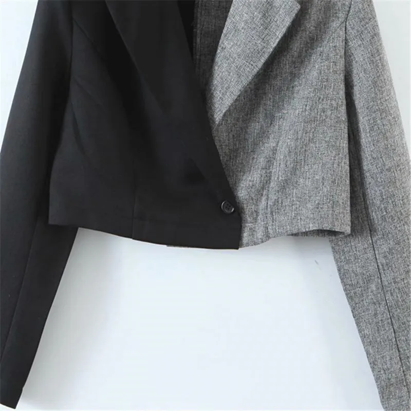 

2021 Spring Short Blazer Women Fashion Contrast Splicing Long Sleeve Notched Collar Jacket Fashion Slim Small Suit Female G1045
