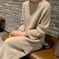 womens knitted set warm split pullover sweater wide leg pants female elegant suit two piece set 2021 autumn winter knitwear