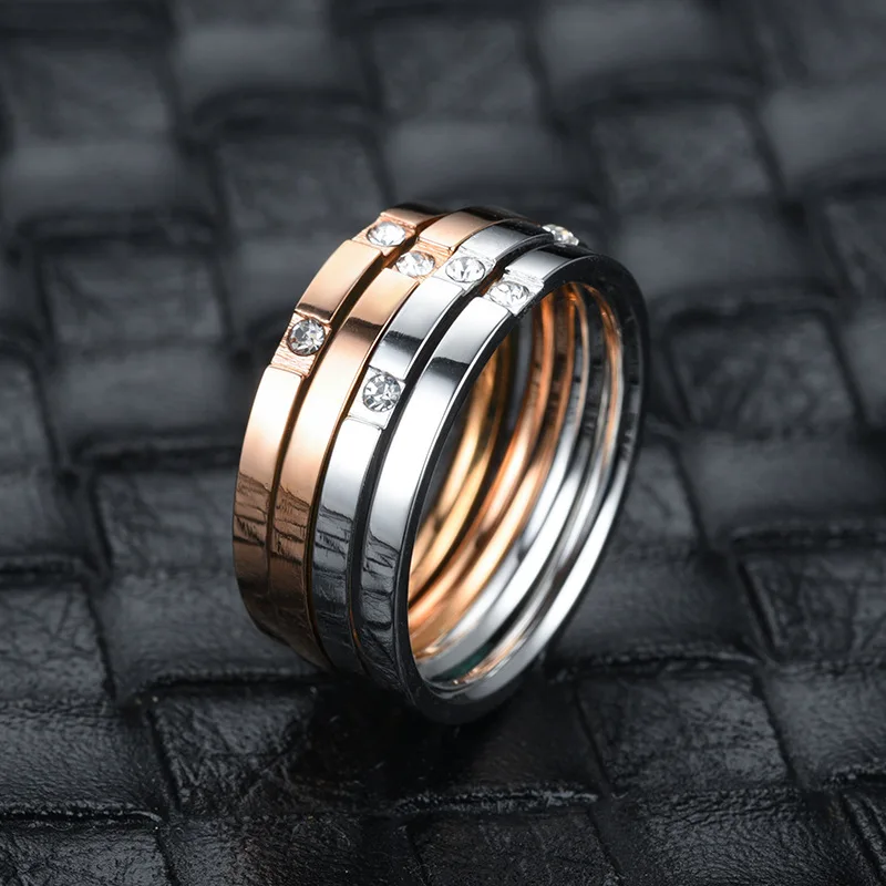 

2MM Stainless Steel Rings For Women Men CrystalCouple Rings Wedding Jewelry DC004