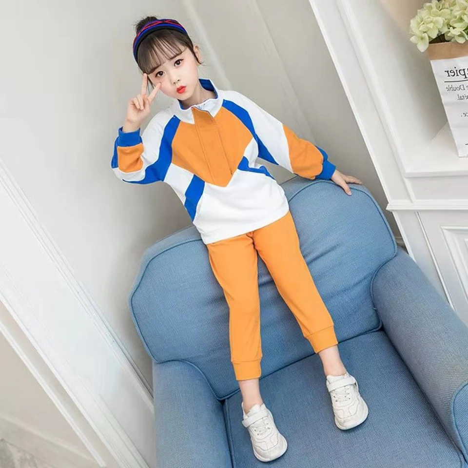 

Kids Girl Spirng Autumn Clothing Set 2 Colors Casual Cute Patchwork Jackets Coat +Pant Clothes Cute Fashion School Girl Suit