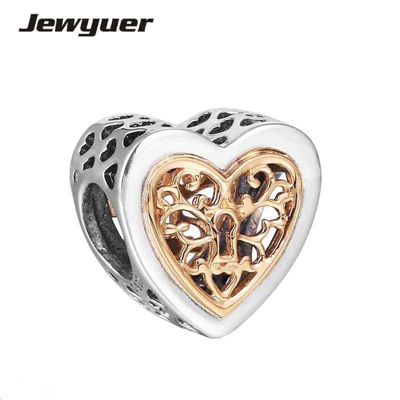 

Осенняя коллекция, шармы в форме сердца, ювелирные изделия из стерлингового серебра 925 пробы с золотым филигранным узором, подходит для браслетов из бисера, сделай сам для женщин GD077