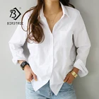 Женская рубашка с напуском и карманами, белая блузка с отложным воротником и длинным рукавом, на пуговицах, офисный Дамский Топ, T9D601T