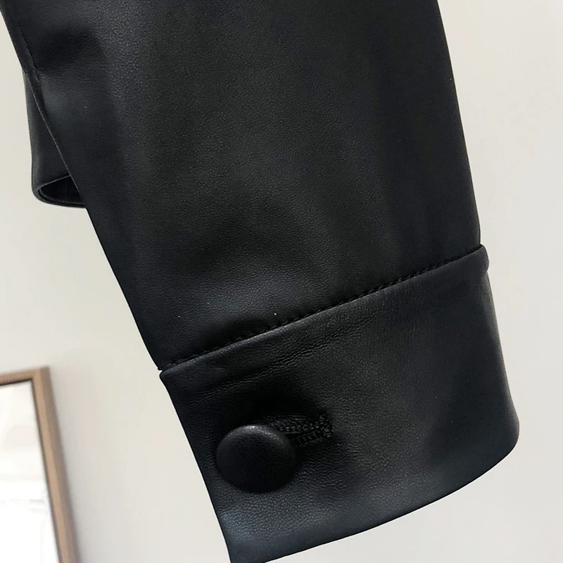 

Nerazzurri Spring leather coat women turndown collar long sleeve Autumn black faux leather women short jacket tops Women fashion