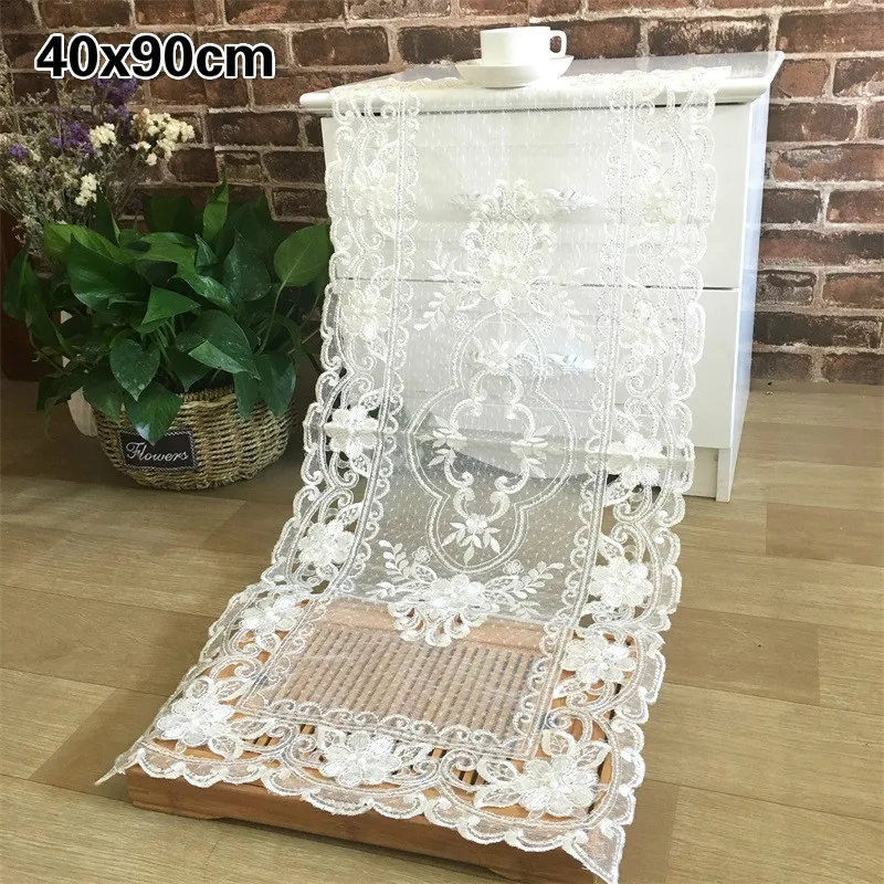 

European Lace Embroidered Sequins Rectangular Tablecloth Flag Pad Coffee Dining Table Cloth Desk Piano Wedding Decoration Tapete
