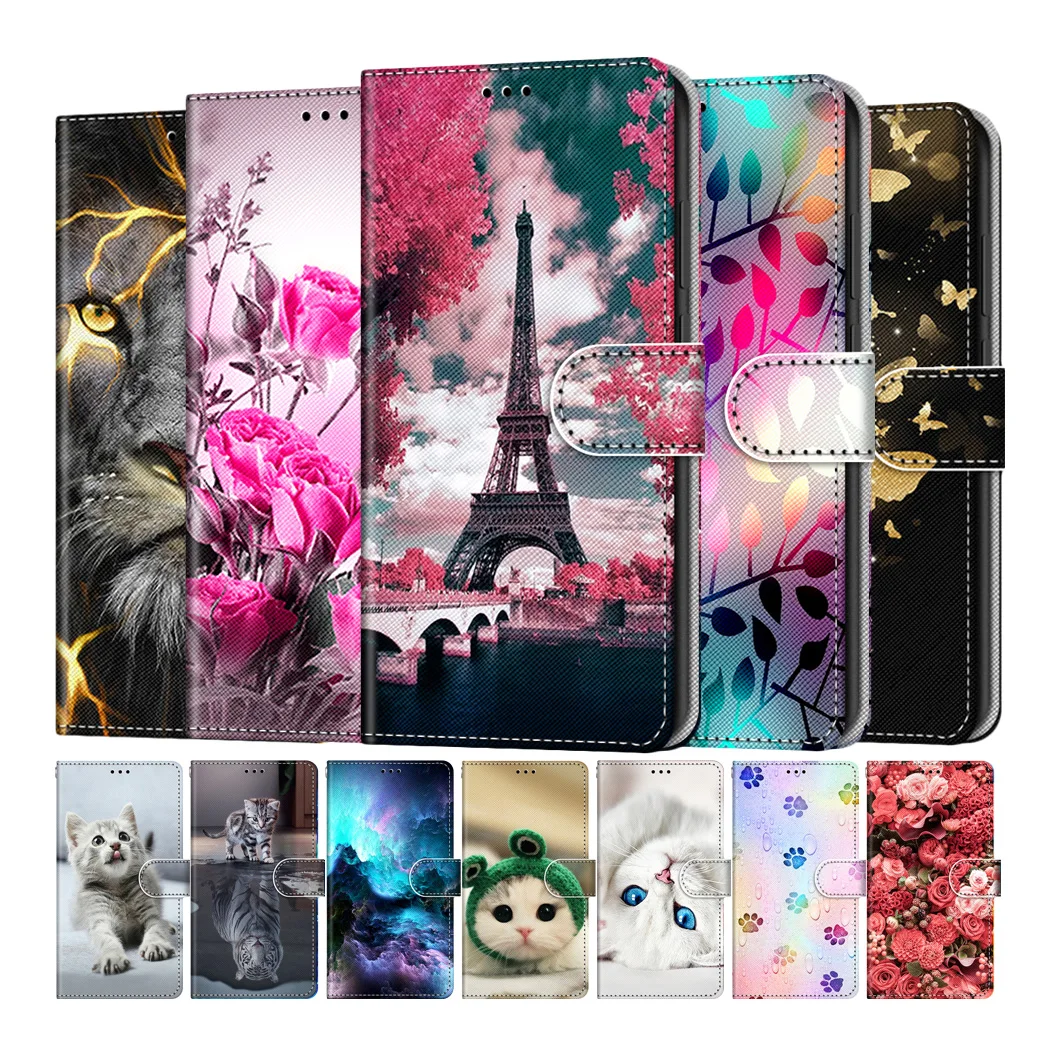 

Colored Painted Card Slot Wallet Flip Case For Alcatel 1L 2021 1S 1SE 1A 1B 3L 3X 2020 4CAM Cover For Alcatel 1V 1C 2019 Fundas