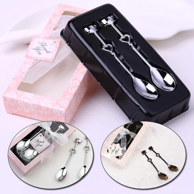 

2PCS Stainless Steel Spoons Creative Coffee Spoon Heart Shape Handle Valentines Couple Teaspoon for Wedding Party Gift Tableware