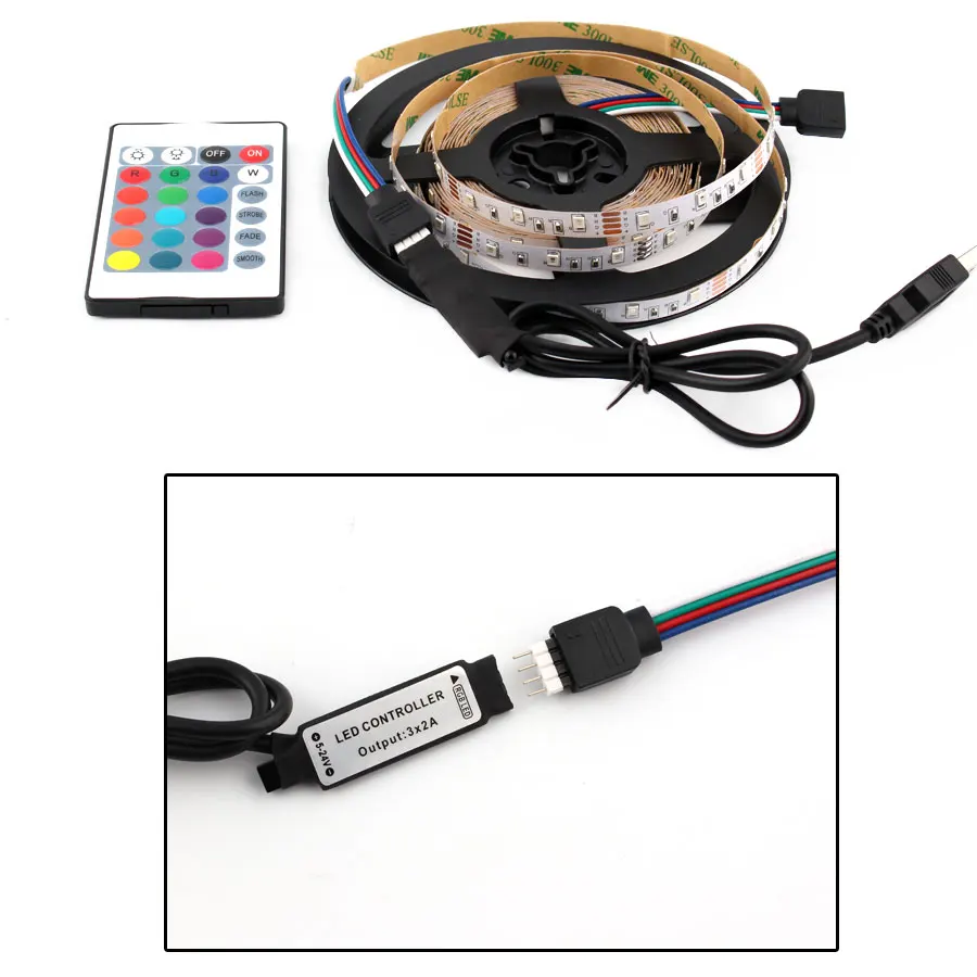 

DC 5V RGB LED Strip Light USB 2835 TV Backlight Flexible LED Lamp Tape Ribbon 50CM 1M 2M 3M 4M 5M 5 V Volt USB Led Strip 24KEY