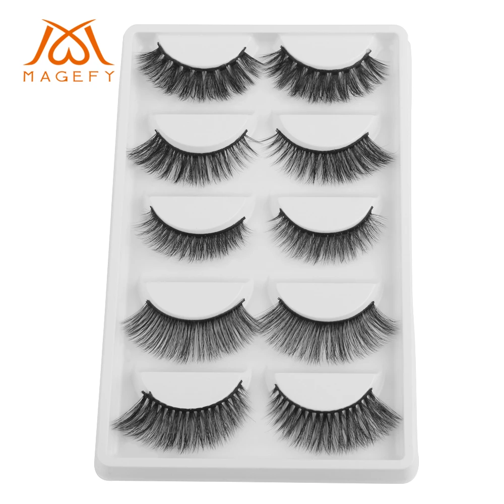MAGEFY 5Pairs Mink Eyelashes Natural Long 3d Lashes Hand Made False Black Cotton Stalk Makeup Eyelash | Красота и здоровье