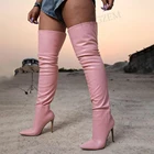 Женские высокие сапоги до бедра SEIIHEM, розовые Черные Сапоги выше колена на тонком высоком каблуке, женские сапоги, женская обувь, большой размер 39 43 44 46 47