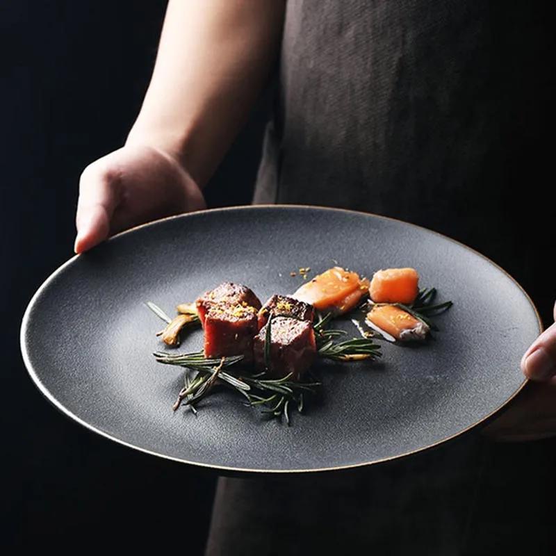 8/10. 5 дюймовые круглые черные фарфоровые блюда керамические обеденные тарелки
