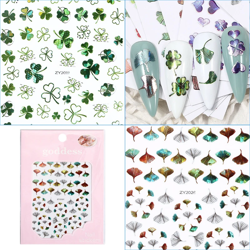 

Gradient Colorful Nail Foils Nail Sliders Decal Lucky Clover Nail Decorations 3d Laser Nail Stickers Leaf Art Manicure Tools