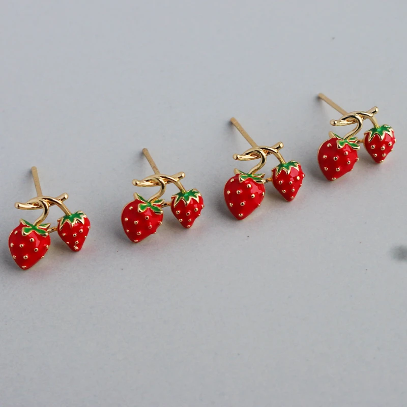 Женские серьги-гвоздики с двойной клубничкой ювелирные изделия для женщин и