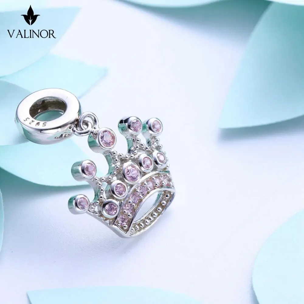 Видео! Подвеска в виде розовой короны серебряные бусины 925 пробы очаровательные