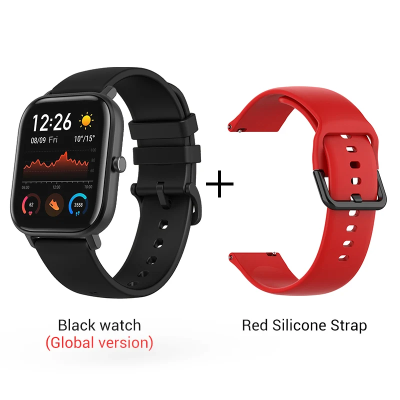 Black n Red strap Xiaomi Amazfit GTS Smartwatch 341PPI AMOLED дисплей 5 атм водонепроницаемый 14 дней батарея gps управление музыкой - Цвет: Black n Red strap