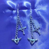 punk jewelry peach heart wing dangle earrings for women harajuku chain lock earrings aesthetic egirl accessories korean fashion