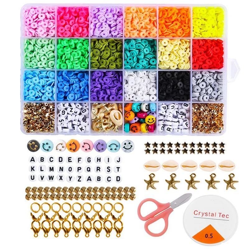 

3600Pcs/Box 6mm Clay Bracelet Beads for Jewelry Making Kit,Flat Round Polymer Clay Heishi Beads DIY Handmade Accessories