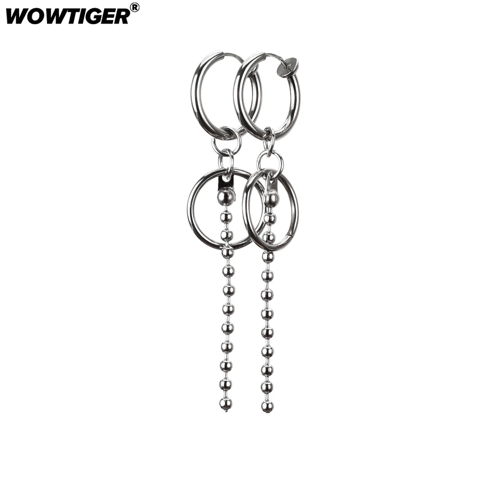 WOWTIGER новые из нержавеющей стали кисточкой бисера цепи клипсовые серьги для