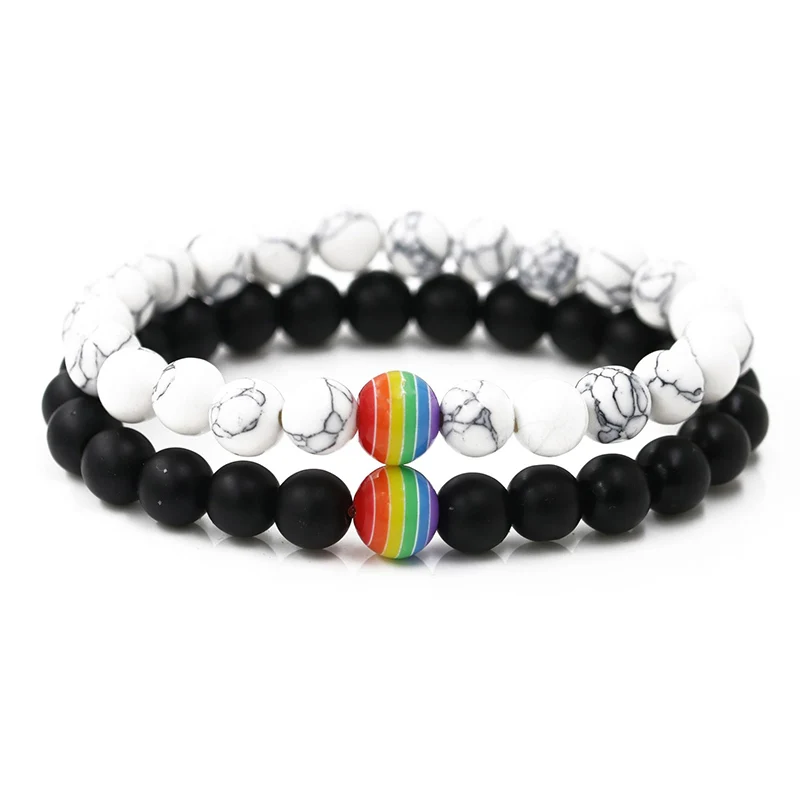 Горячие Женщины Мужчины Гей Прайд камень мира бисерный браслет Радуга Парные