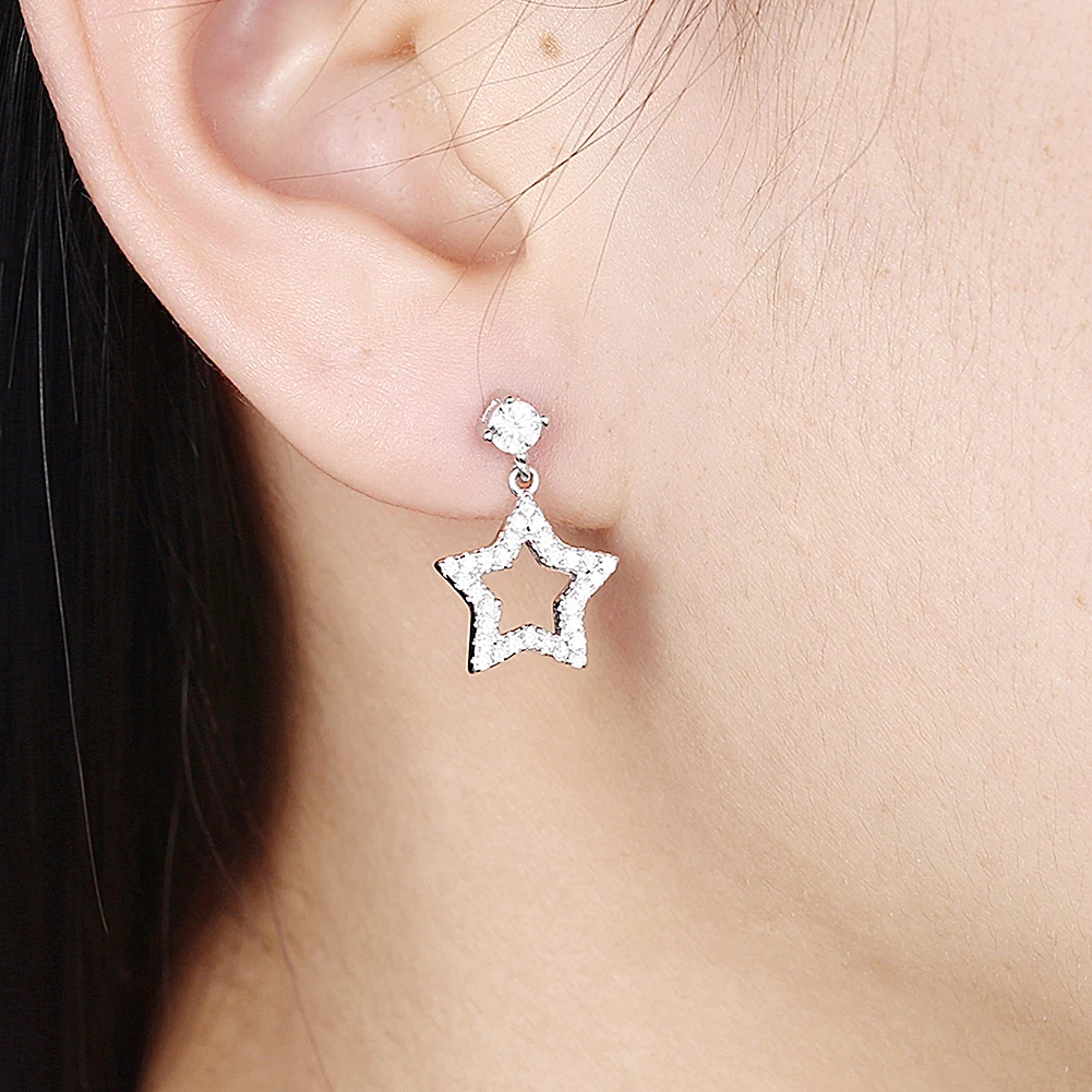 

ZEMIOR 925 Sterling Silver Star Drop Earring Shining Cubic Zircon Asymmetry Earrings For Women Fine Jewelry Anniversary Gift