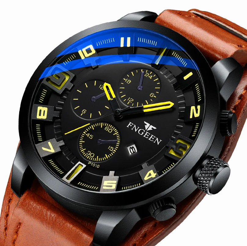 Quartz Watch New Luxury Men Outdoor Mens Watches Sport Watch Chronograph Wristwatch Clock Leather Wrist Watches 2021