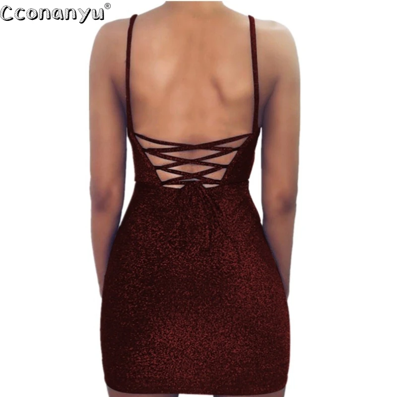 

Womens casual Spaghetti strap dress 2020 Spring Sleeveless Slim Bandage Dress Sheath Backless Lace up Mini Dress