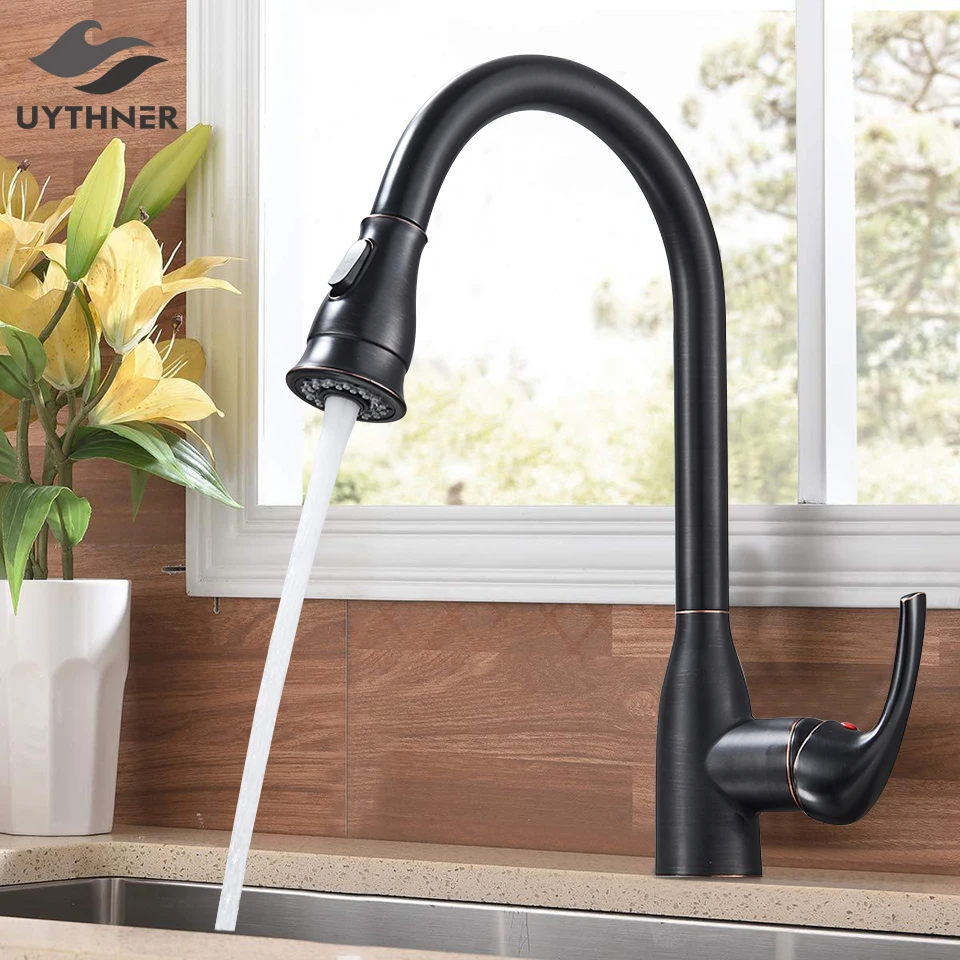 Кухонный смеситель вращающийся кран черной бронзы для горячей и холодной