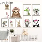 Плакат с цветами и животными, принт фламинго, кролик, панда, плакаты с зеброй, детская Картина на холсте, скандинавские настенные картины для декора детской комнаты
