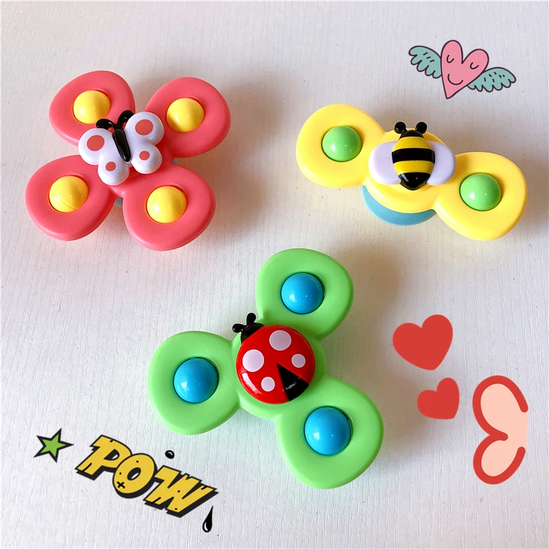 

3pcs Cartoon Insect Fidget Spinner ABS Colorful Baby Rattle Toys Relief Stress Gyro Toy Fingertip Toys For Children Adults Gifts