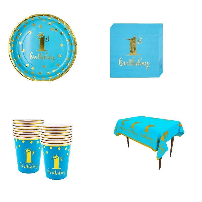 

Baby Shower Disposable Boy Blue Party Tableware 1st Birthday Party Decoration Kids Happy Birthday party decoration tableware