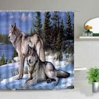 winter snow scenery wolf print shower curtains wild animal natural landscape bathroom partition cloth curtain set bathtub decor