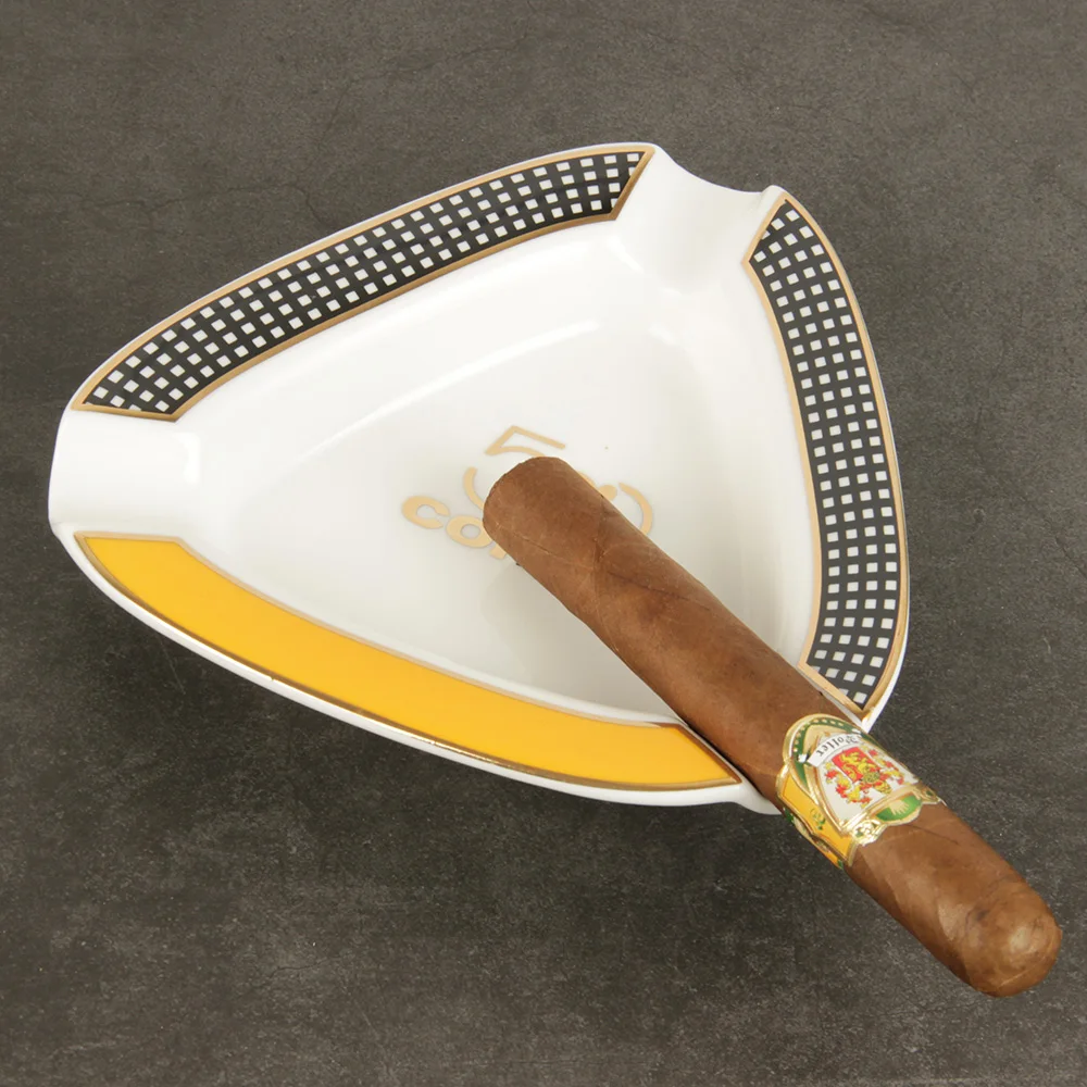 Cohiba желтая белая маленькая керамическая пепельница для сигар 3 счета | Дом и сад