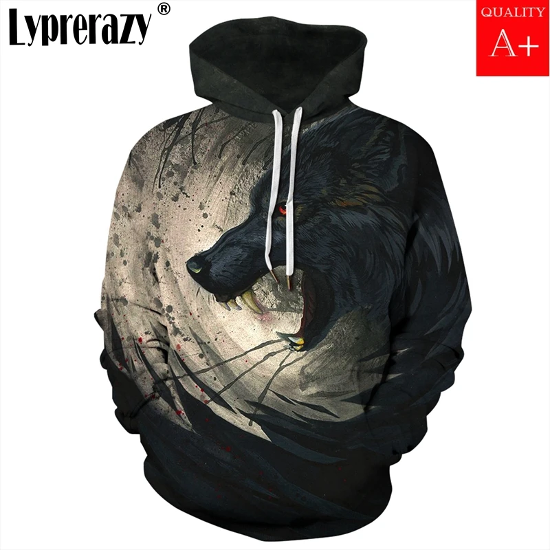

Lyprerazy Women Men New Wolf 3D Hoodie Pullover Long Sleeve Sweatshirt Fashion Unisex Coats Cool Streetwear Loose hoodies