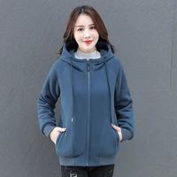 lady autumn winter warm plush thickened womens top clothes 2021 new loose korean leisure sports hooded jacket
