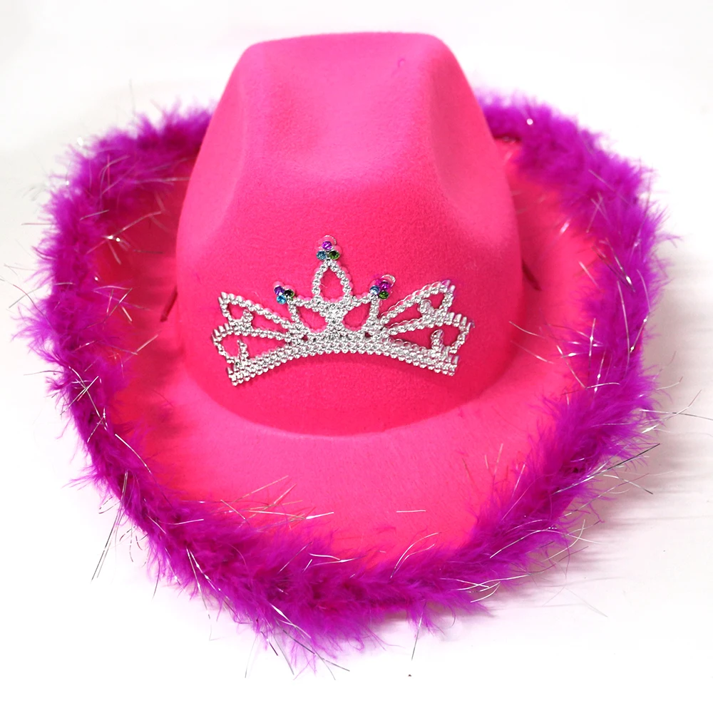 

E Western Style Tiara Cowgirl Hat for Women Girl Pink Tiara Cowgirl Hat Cowboy Cap Holiday Costume Party Hat