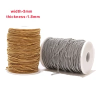 2meters stainless steel gold tone 3mm width cable chains curb flat link chain for diy jewelry necklaces bracelet findings making