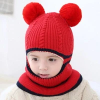 cute kid baby boy girl hooded scarf caps hat cartoon ear winter warm knit flap cap scarf delicately crocheted solid hat