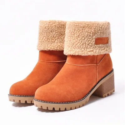 

Explosive Style 2021 Autumn and Winter Fashion Cuffed European and American Snow Boots Large Size High-heeled Ankle Boots