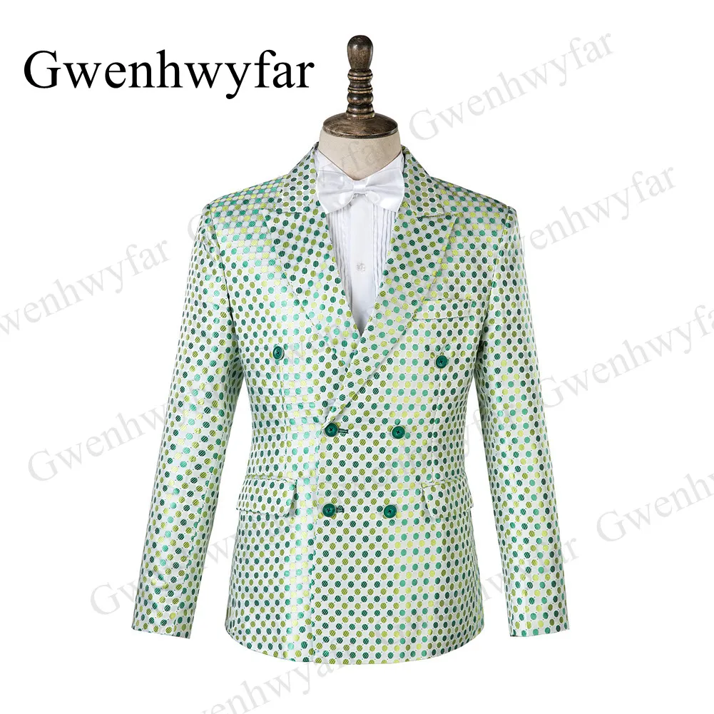 Костюм Gwenhwyfar Homme модный мужской свадебный костюм в горошек с отворотом смокинг