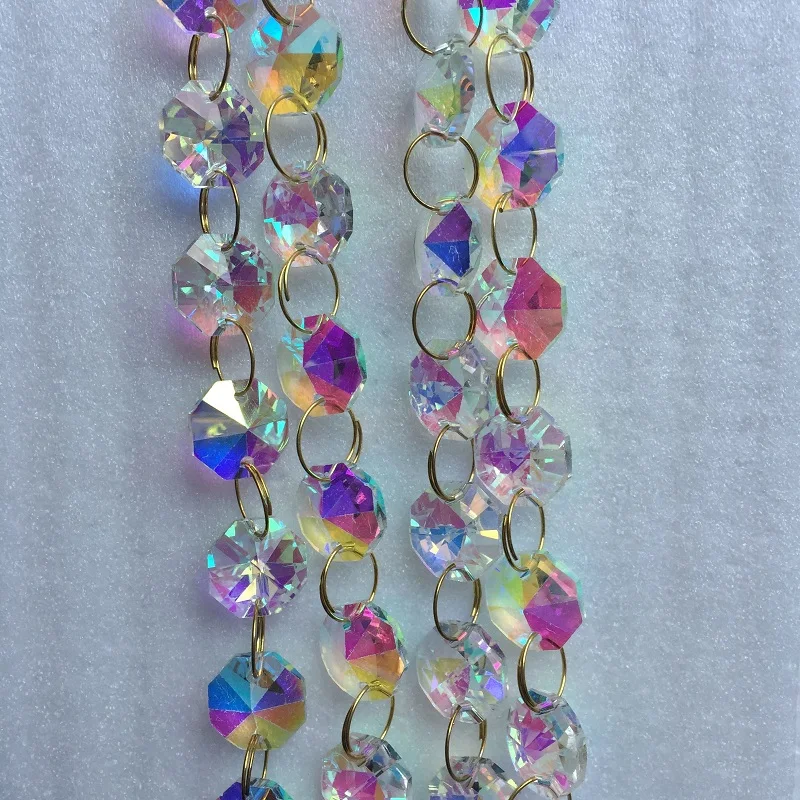 Кристаллическая восьмиугольная гирлянда из бусин AB 14 мм с серебряными кольцами