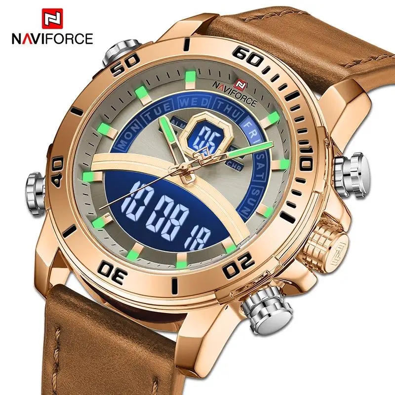 NAVIFORCE мужские спортивные часы Военные светящиеся Цифровые кварцевые наручные