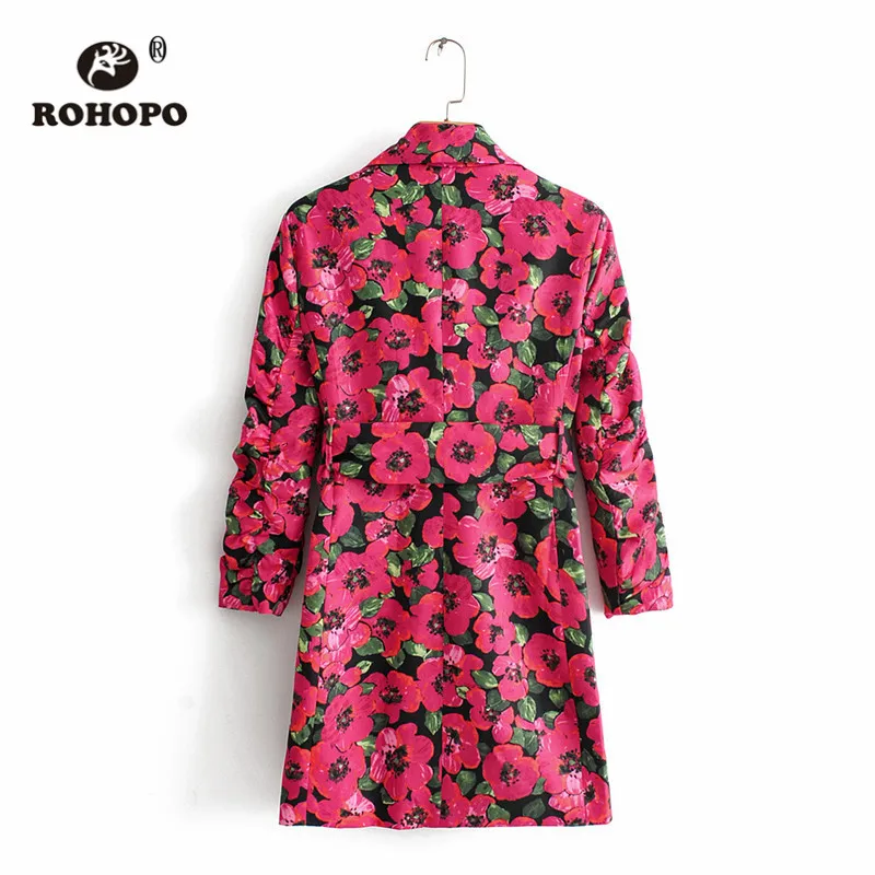 ROHOPO двухслойное платье с зубчатым воротником темно-розовое цветочным поясом