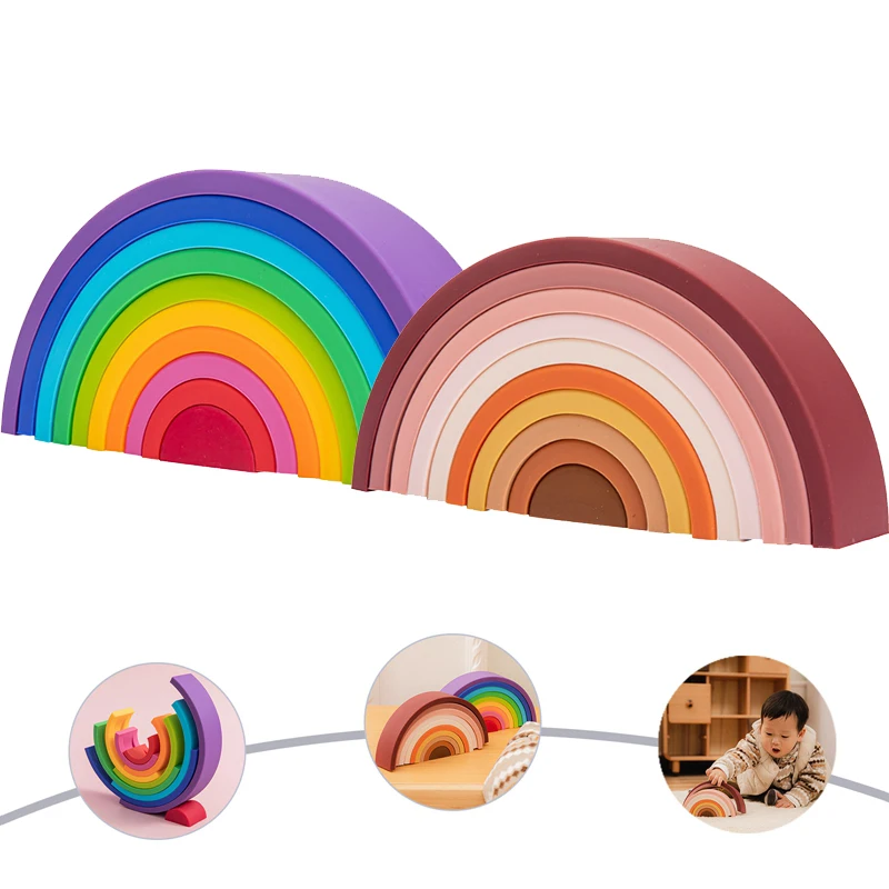 

1Set Baby Rainbow Colors Silicone Stacking Toys Montessori Creative Toys BPA Free Food Grade Silicone Early Education Kids Gifts