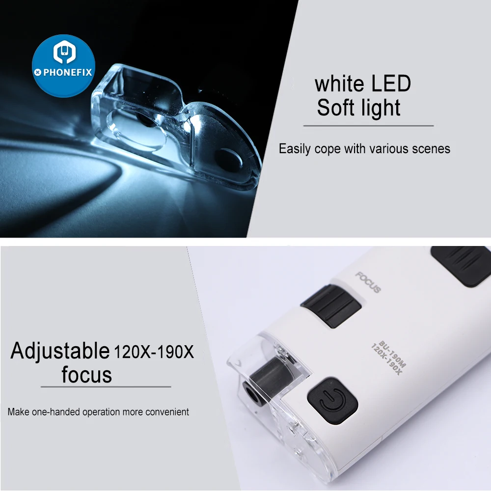 

190X Mobile Phone Microscope with Cell Phone Clip Pocket Magnifying Glass LED UV Light for Jade Identification