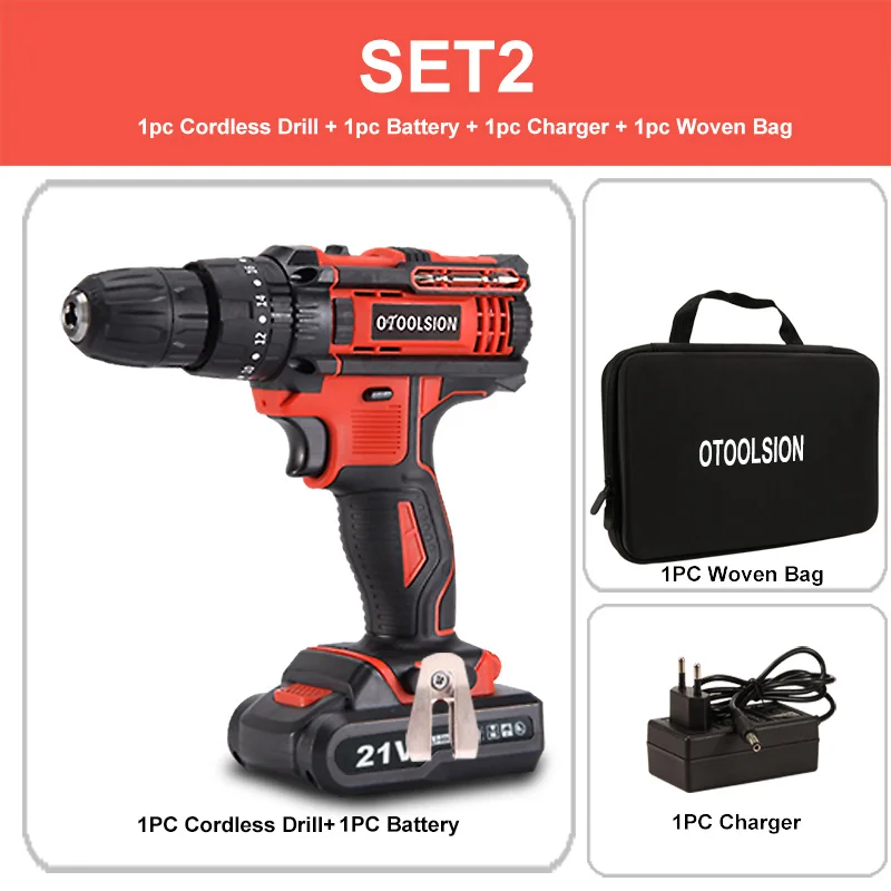 SET2 (1pc battery) Ударная перезаряжаемая отвертка 21 в 1,5 Ач на батареях шуруповёрт ударный электрический молоток ударное воздействие электрическая дрель, электроинструмент сумка - Цвет: SET2 (1pc battery)
