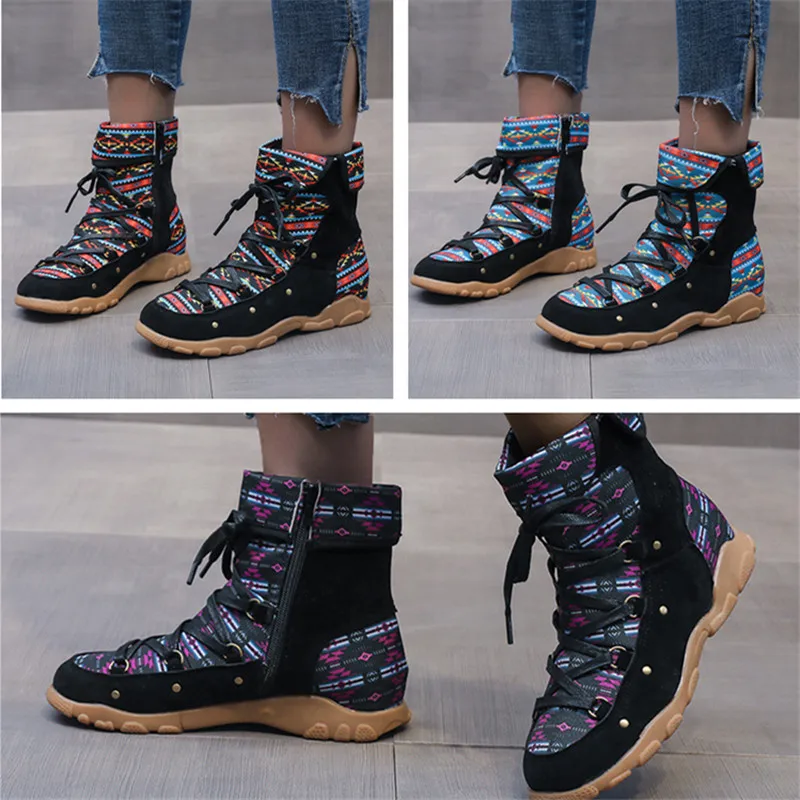 

Женские ботильоны с круглым носком и боковой молнией, Нескользящие ботинки на плоской подошве в этническом стиле ретро