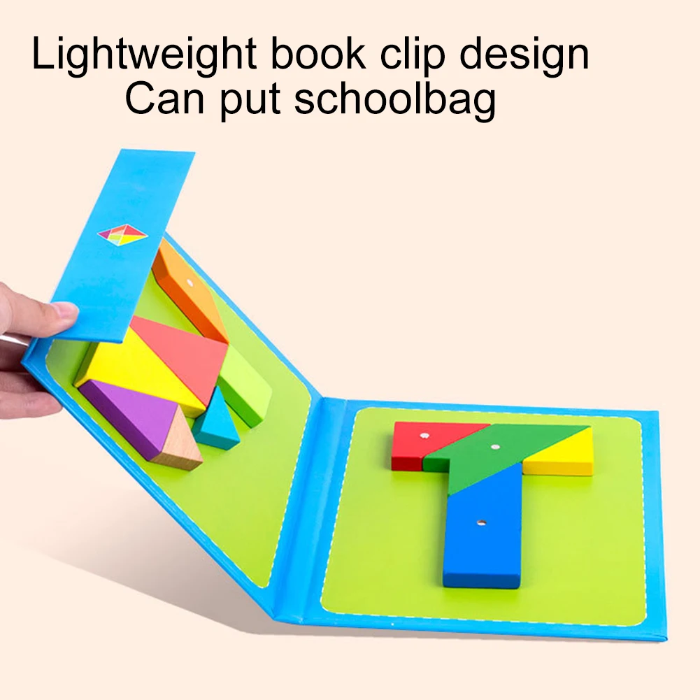 Kids Magnetic Wooden 3D T Tangram Jigsaw Puzzle Board Game Baby Early Educational Toy Gift for Children Learning Developing Toys