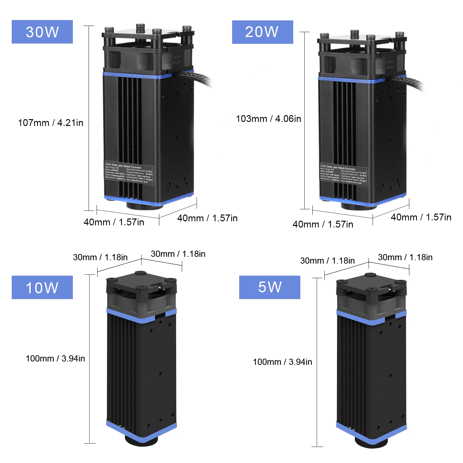 Лазерная головка 30W20W/10W лазерный модуль 450 нм мини лазерная для резки лазерного